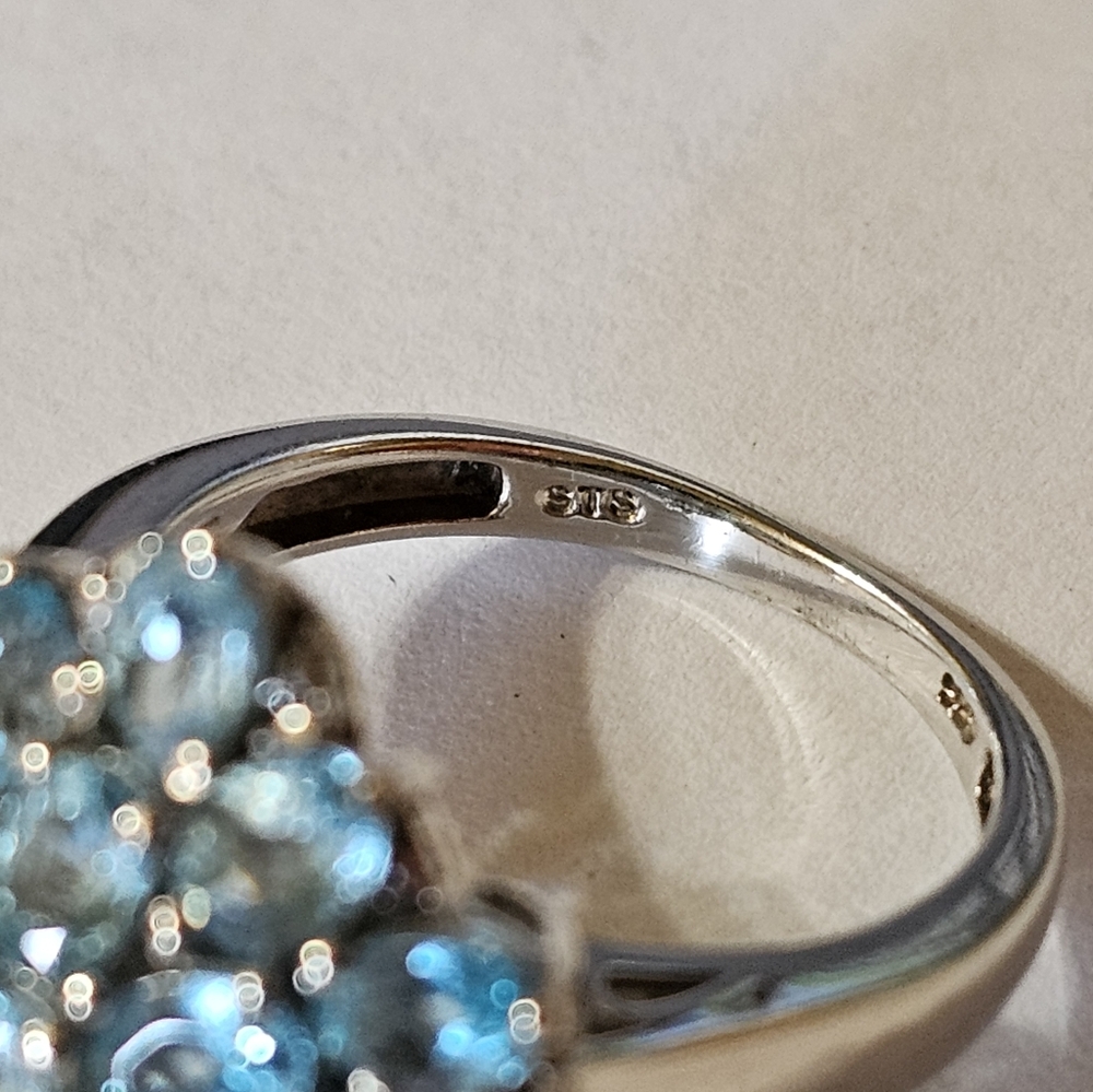 All Natural Paraiba Apatite Cluster Platinum/925 Size 6 - Picture 11 of 17